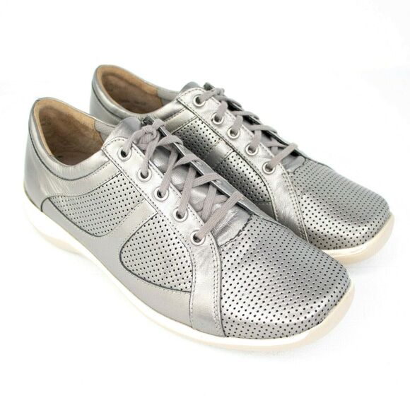 Ziera Jiggle Walking Silver Metallic Leather Lace Up Shoes SIZE 38.5 - Picture 1 of 5